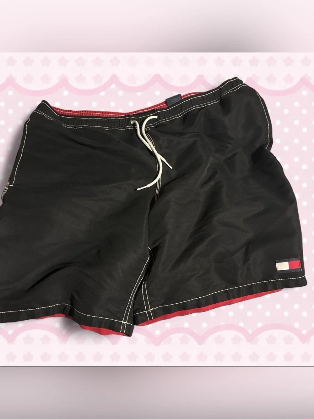 Tommy Hilfiger Black Swim Trunks with Red Accents